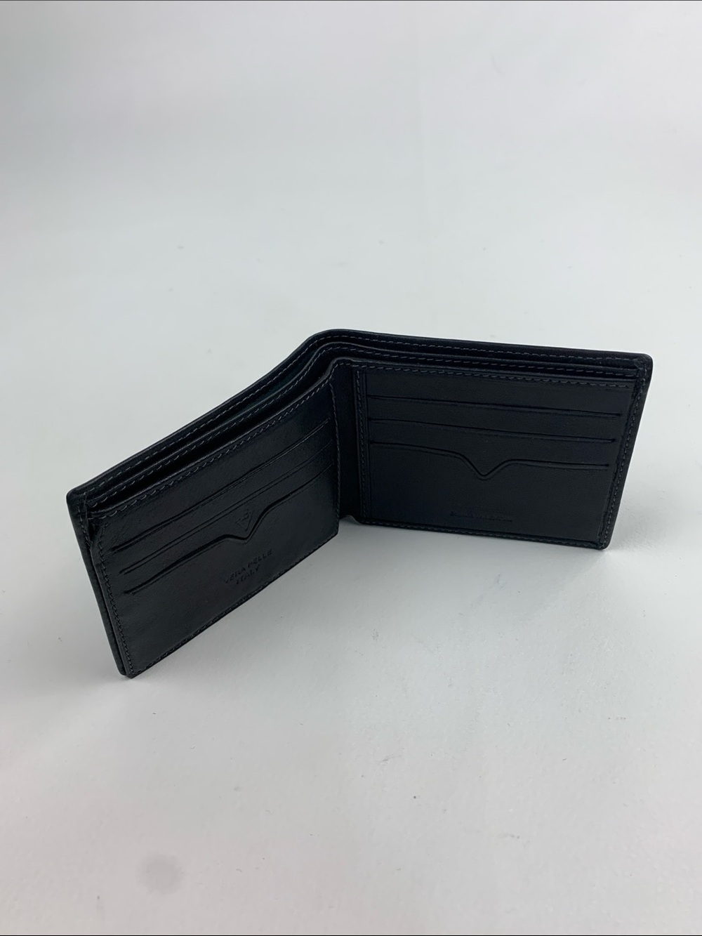 Vera Pelle Italy Black Leather Bi-Fold Men’s Wallet Genuine leather Green lining - Picture 10 of 12